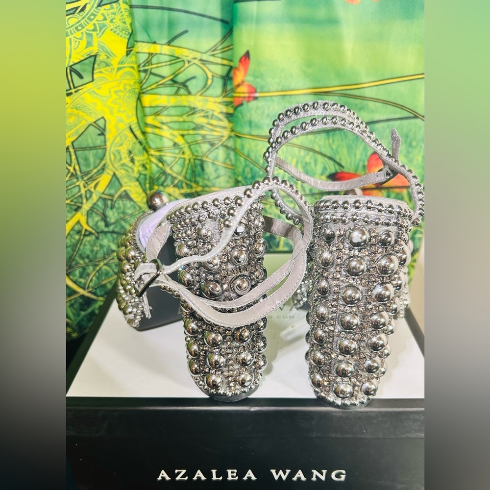 Azalea Wang Pewter Embellished Studded Women's Platforms New In Box - Picture 5 of 8